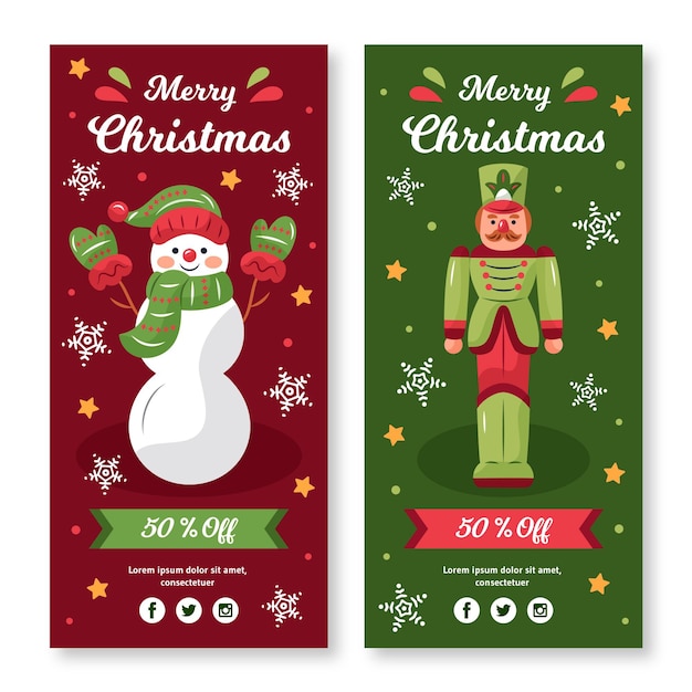 Banners de rebajas de navidad dibujados a mano