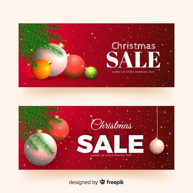 Banners de rebajas de navidad realistas