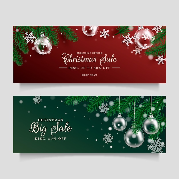 Vector gratuito banners de rebajas de navidad realistas