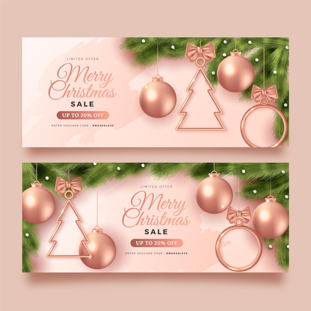 Banners de rebajas de navidad realistas