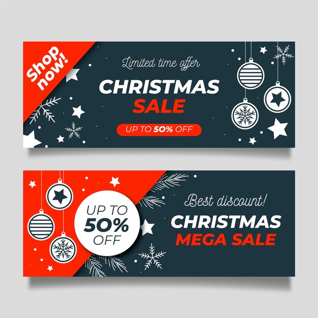 Banners de rebajas navideñas en diseño plano