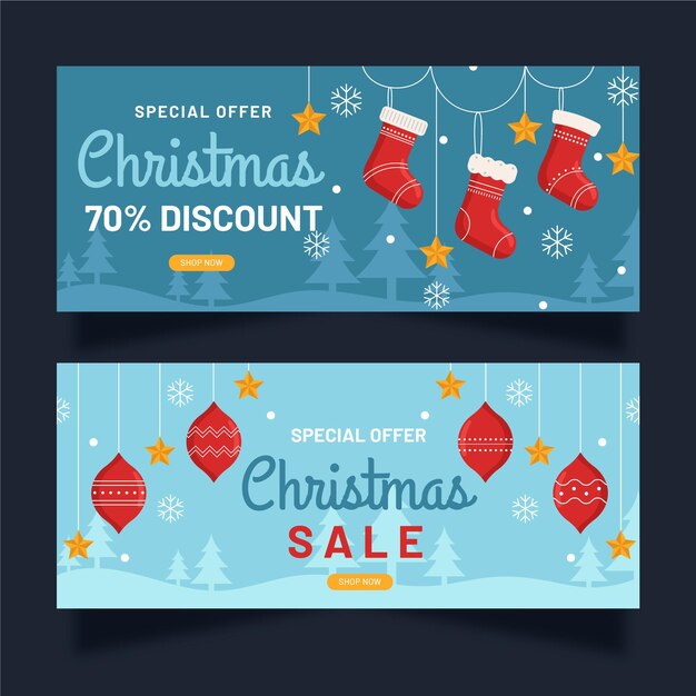 Banners de rebajas navideñas en diseño plano