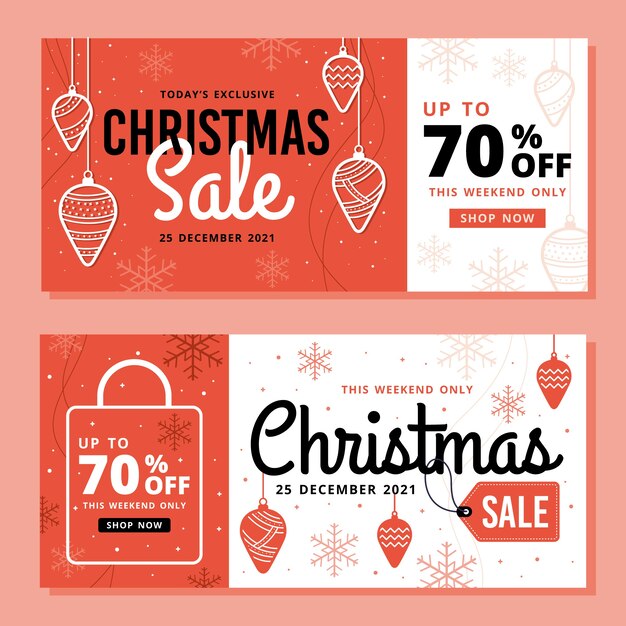Banners de rebajas navideñas en diseño plano