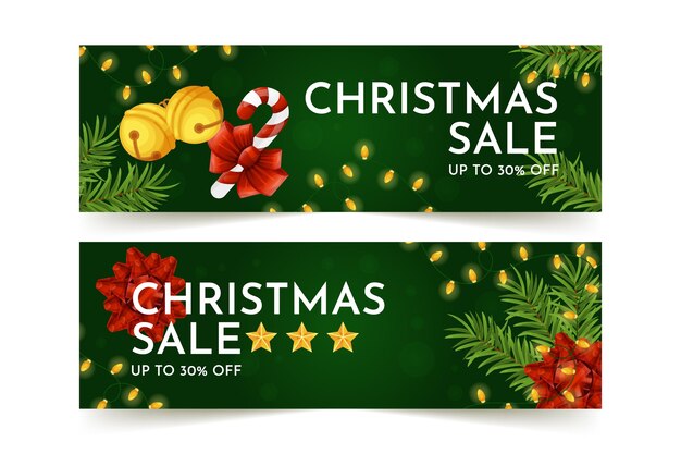 Banners de rebajas navideñas en diseño plano