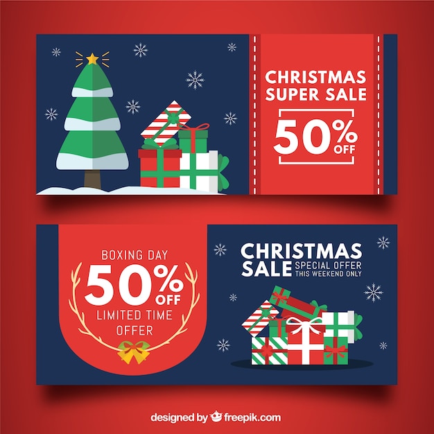 Vector gratuito banners de rebajas navideñas