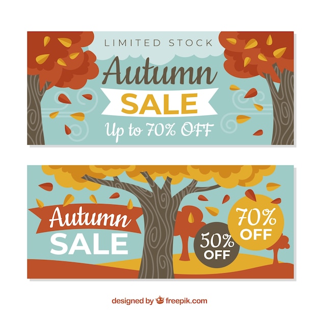 Banners de rebajas de otoño con diseño plano