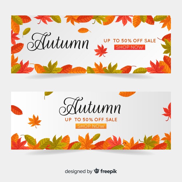 Banners de rebajas de otoño en diseño plano