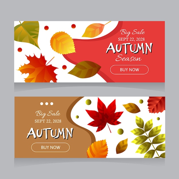 Banners de rebajas de otoño con hojas de otoño