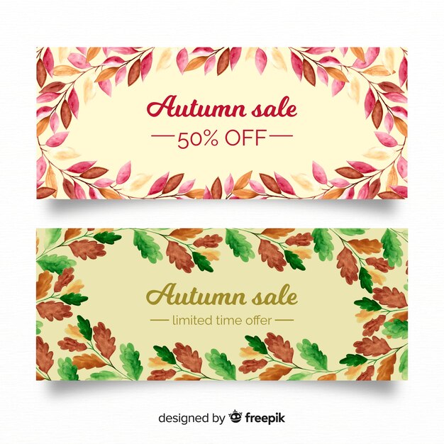 Banners de rebajas de otoño con hojas