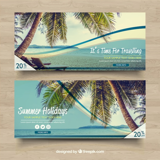 Vector gratuito banners de rebajas con paisaje de playa