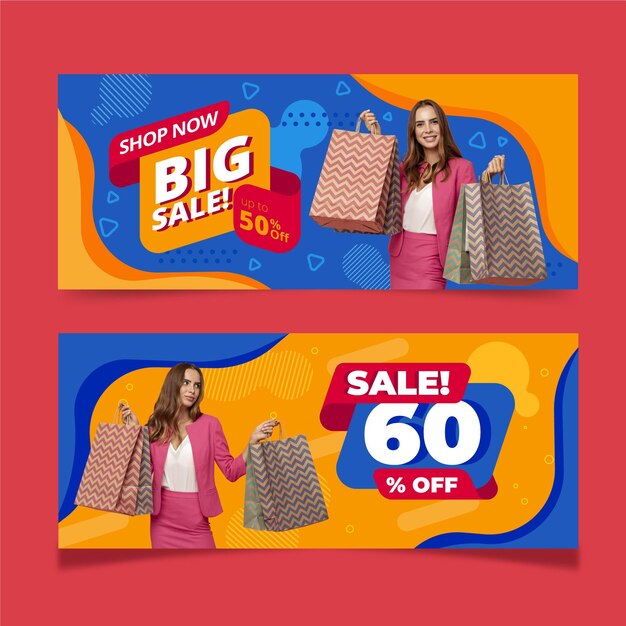 Banners de rebajas planas con foto.