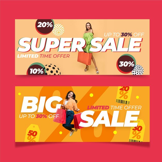 Banners de rebajas planas con foto.