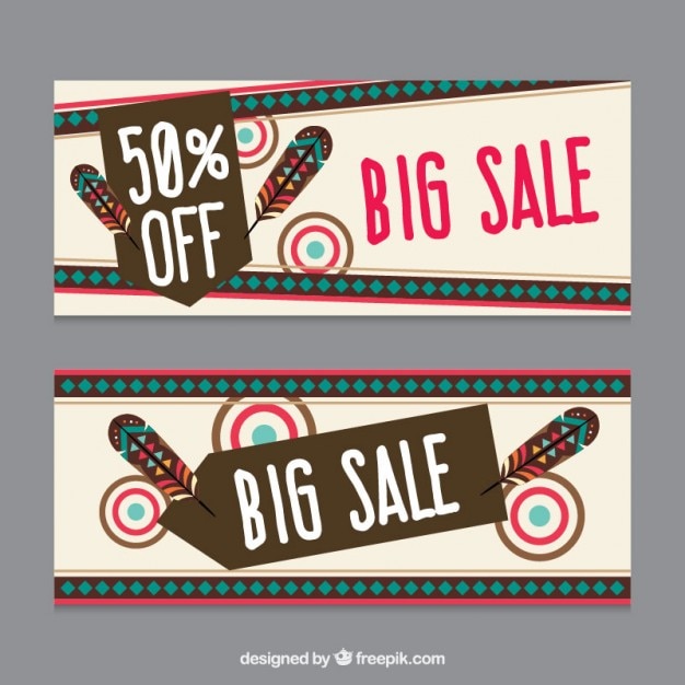 Banners de rebajas con plumas planas