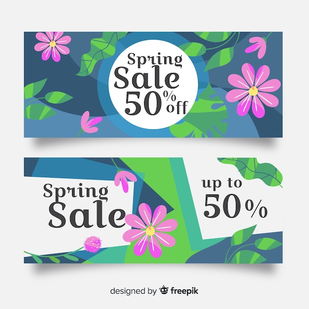 Vector gratuito banners de rebajas de primavera dibujado a mano