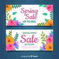 Vector gratuito banners de rebajas de primavera dibujado a mano