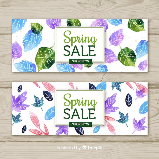 Banners de rebajas de primavera en diseño plano