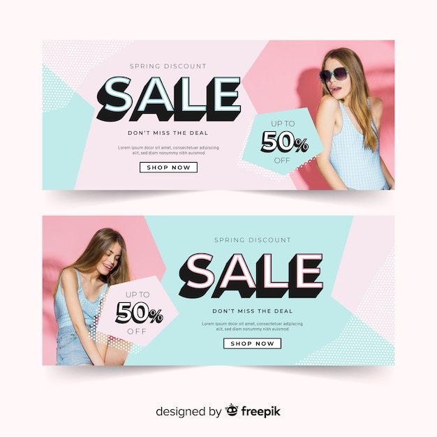 Vector gratuito banners de rebajas de primavera con fotografía