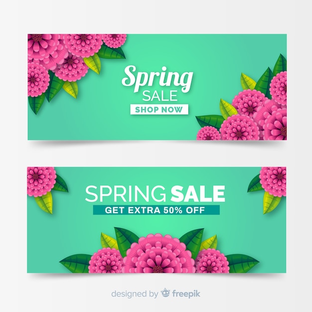 Vector gratuito banners de rebajas de primavera realista