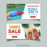 Vector gratuito banners de rebajas de verano en estilo realista