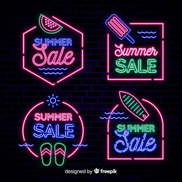 Vector gratuito banners de rebajas de verano en luz neón