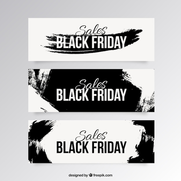 Banners de rebajas de viernes negros con pinceladas negras