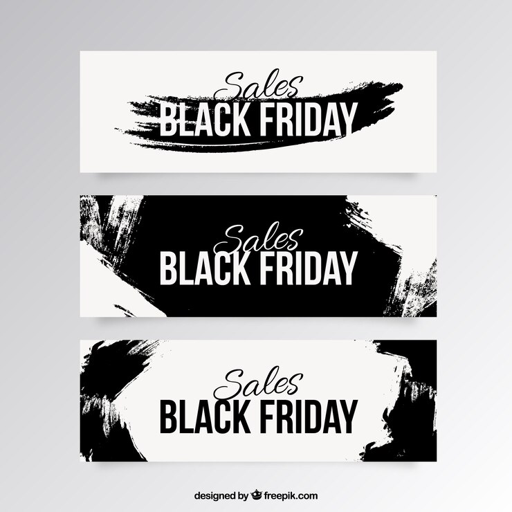Vector gratuito banners de rebajas de viernes negros con pinceladas negras