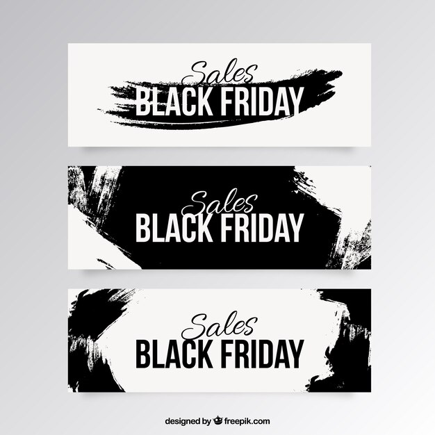 Banners de rebajas de viernes negros con pinceladas negras