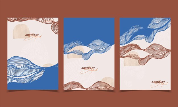 Banners de redes sociales, también se puede usar un hermoso conjunto lineal de plantillas de publicaciones de redes sociales con formas orgánicas abstractas mínimas, cubierta de tarjeta, ilustración vectorial