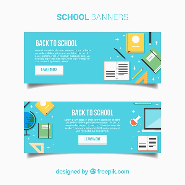 Vector gratuito banners de regreso a la escuela en diseño plano