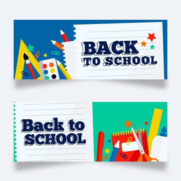 Banners de regreso a la escuela en diseño plano