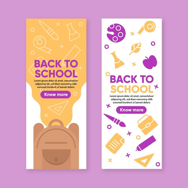 Vector gratuito banners de regreso a la escuela