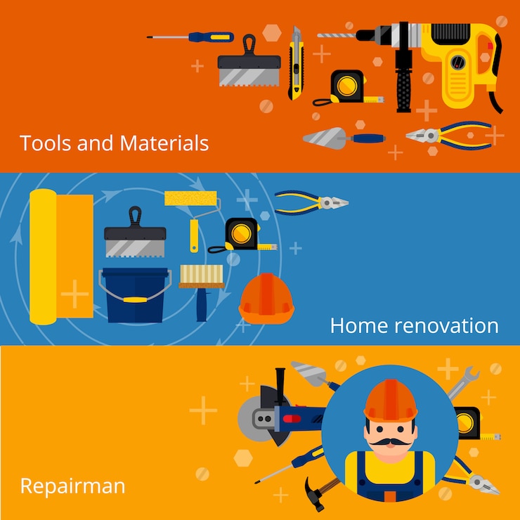 Vector gratuito banners de reparaciones y renovación de viviendas.