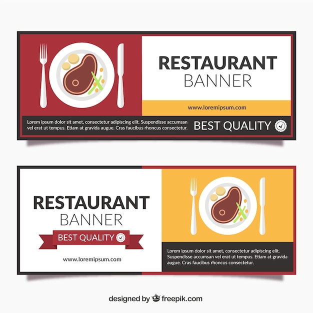 Banners de restaurante con delicioso filete