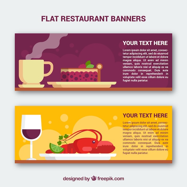 Vector gratuito banners de restaurante en diseño plano