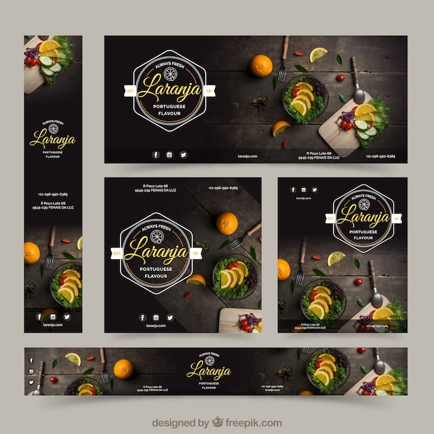 Vector gratuito banners de restaurante con fotografía de comida