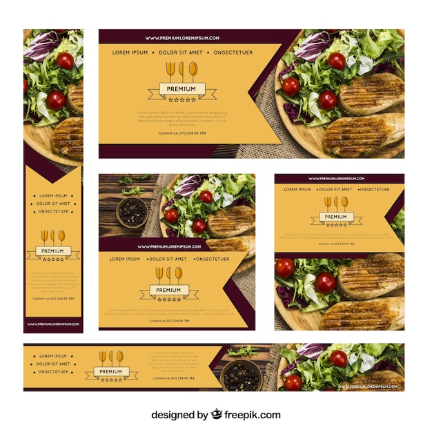 Vector gratuito banners de restaurante con fotografía de comida