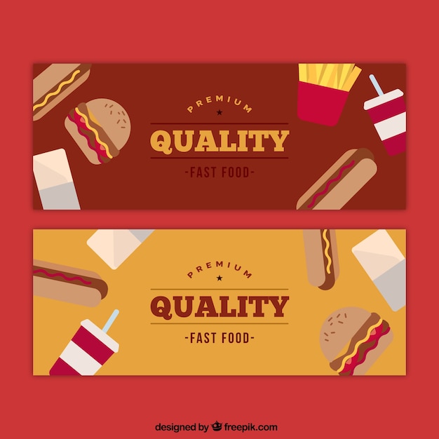 Vector gratuito banners de restaurantes con perritos calientes y hamburguesas