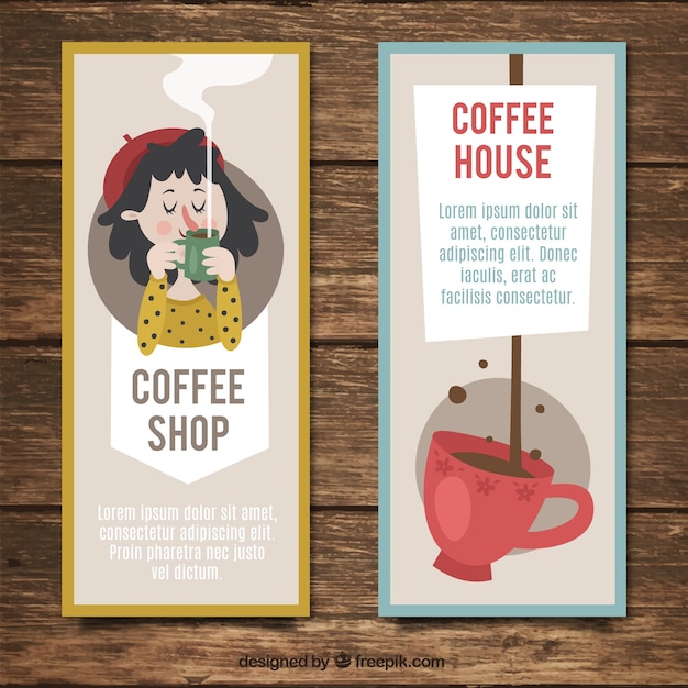 Vector gratuito banners retro con bonitas ilustraciones de café