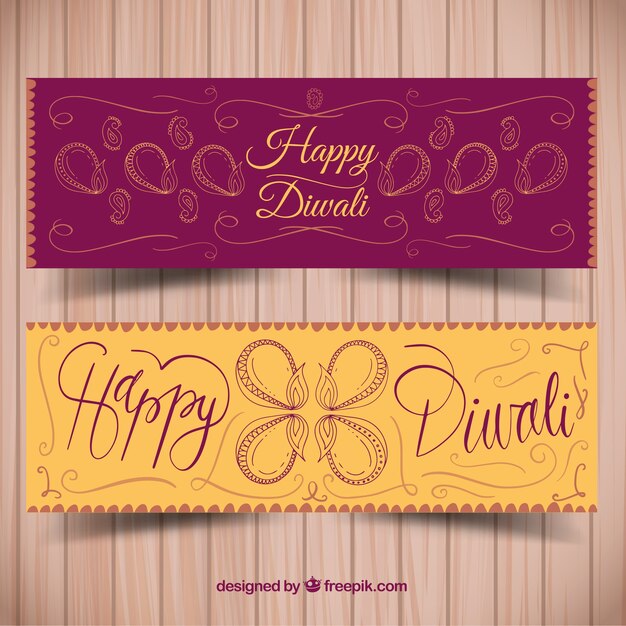 Banners retro de feliz diwali con bocetos