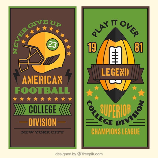 Banners retro de fútbol americano en diseño plano