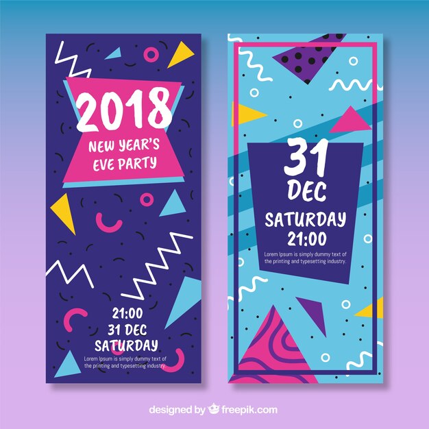 Banners retro y modernos de fiesta de año nuevo 2018