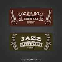 Vector gratuito banners de rock and roll y jazz en estilo vintage