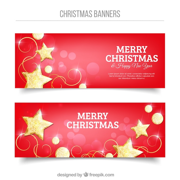 Banners rojos de estrellas doradas de navidad