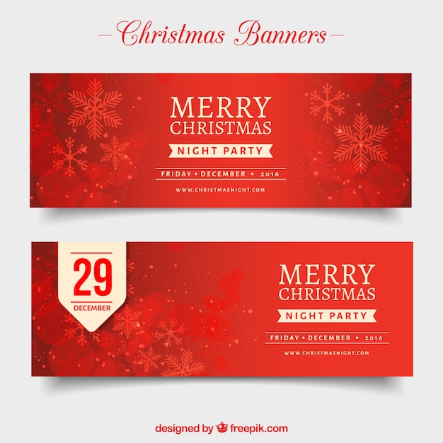 Banners rojos de navidad con copos de nieve