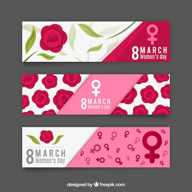 Banners de rosas del día de la mujer