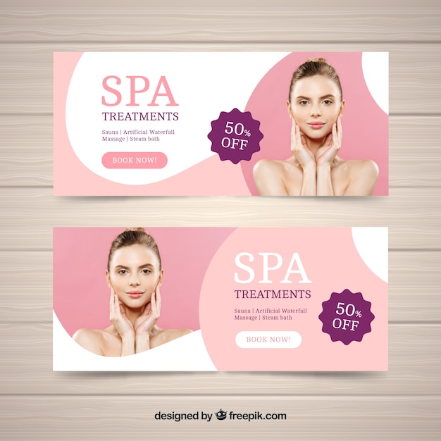 Vector gratuito banners de salón de spa con una foto