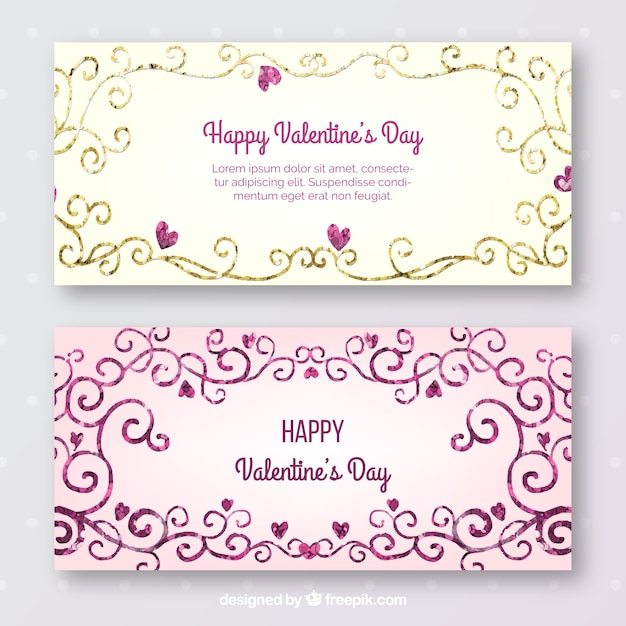 Vector gratuito banners de san valentín en acuarela