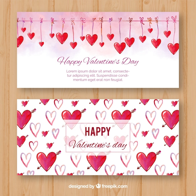 Vector gratuito banners de san valentín en acuarela