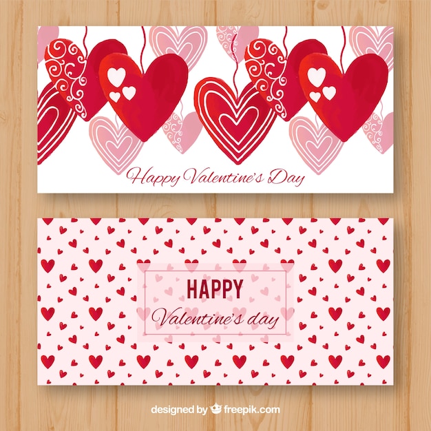 Vector gratuito banners de san valentín en acuarela