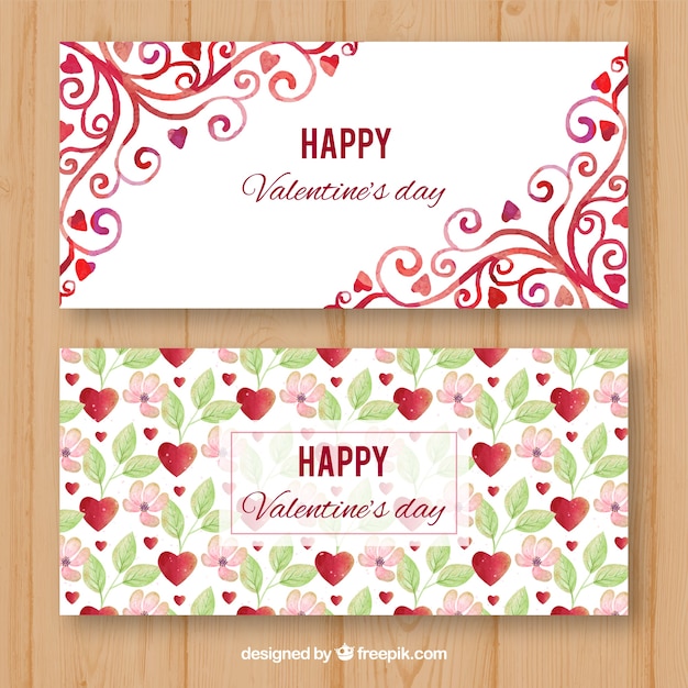 Vector gratuito banners de san valentín en acuarela